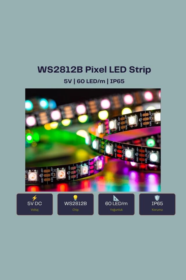 12V WS2811 IP20 60Led/Mt. RGB Pixel Şerit Led 5 Metre