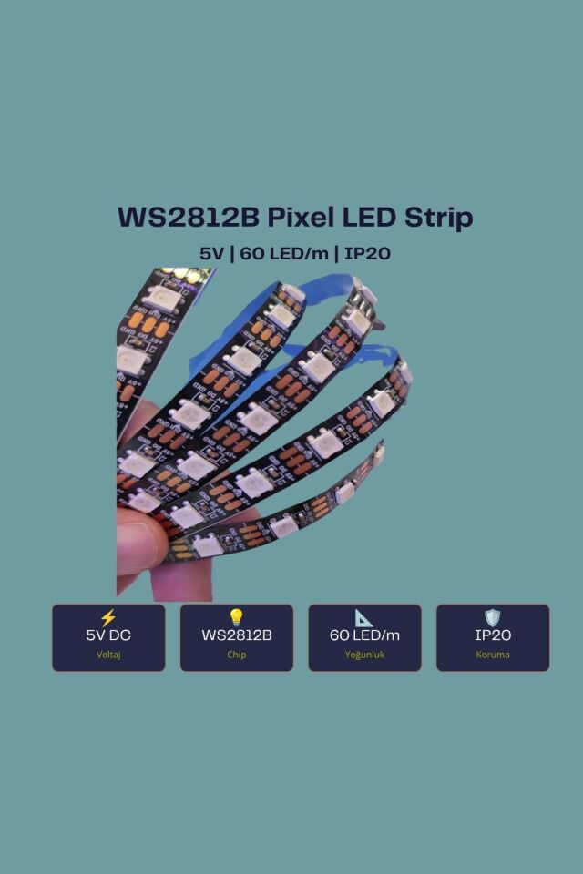 5V WS2812B 60 LED/m RGB Pixel Şerit LED (5 Metre)
