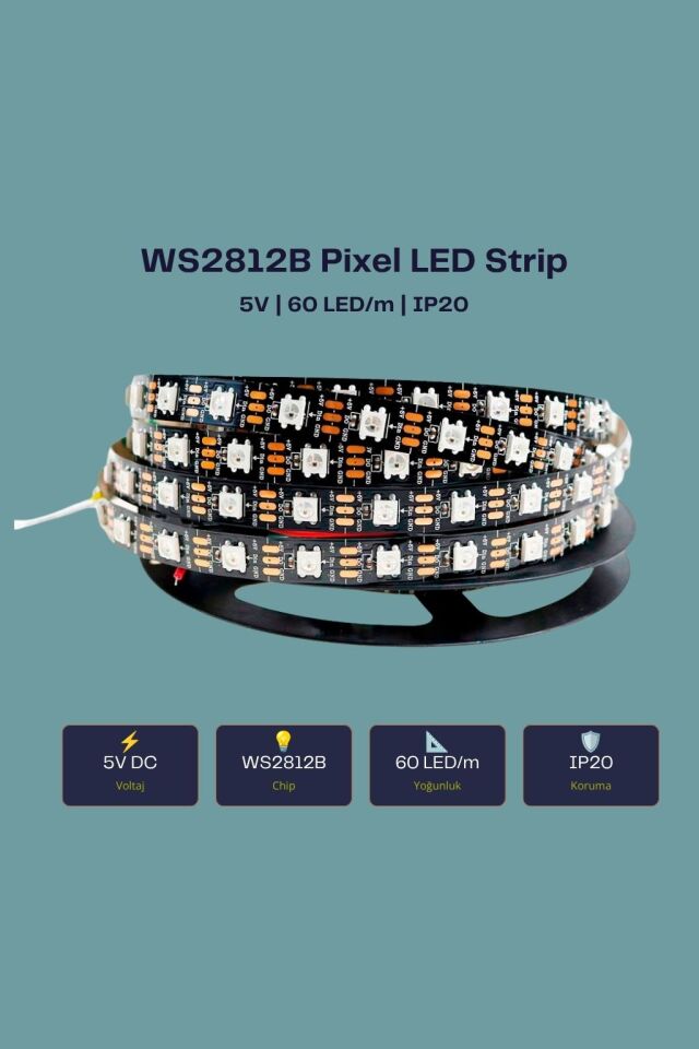 5V WS2812B 60 LED/m RGB Pixel Şerit LED (5 Metre)