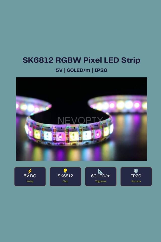 5V SK6812 60 LED/m IP20 RGBW Pixel Şerit LED (5 Metre)