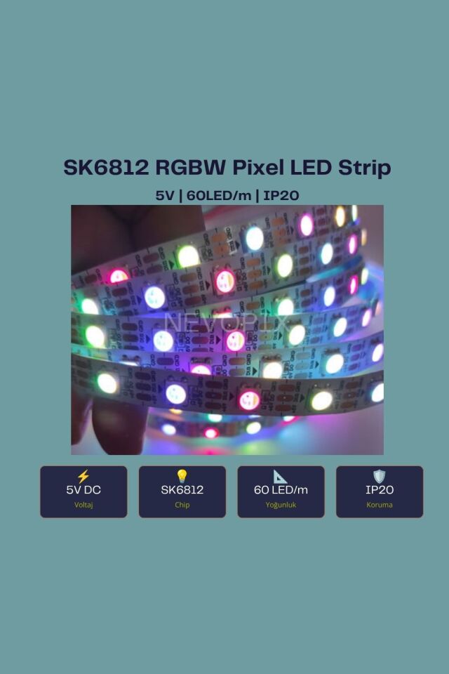 5V SK6812 60 LED/m IP20 RGBW Pixel Şerit LED (5 Metre)