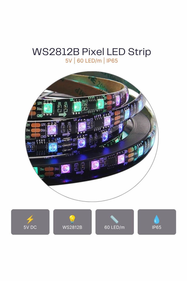 12V WS2811 60 LED/m IP20 RGB Pixel Şerit LED (5 Metre)