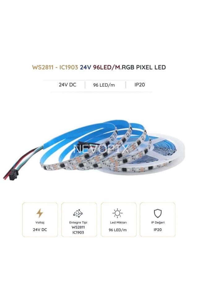 24 Volt 3535SMD IC1903 96 LED/m IP20 RGB Pixel Şerit LED 5 Metre