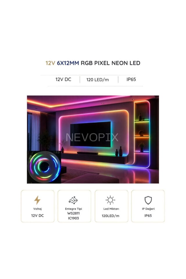 12 Volt 6x12mm RGB Pixel Neon LED 5 Metre