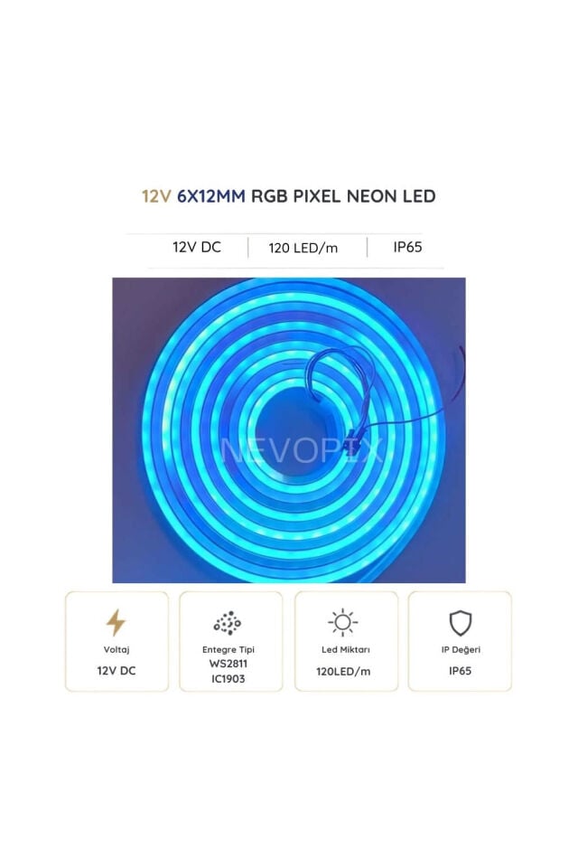 12 Volt 6x12mm RGB Pixel Neon LED 5 Metre
