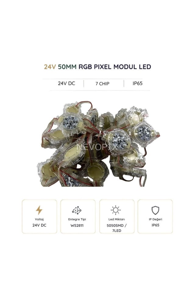 24V 50mm WS2811 ARGB Adreslenebilir Lunapark Pixel Modül LED