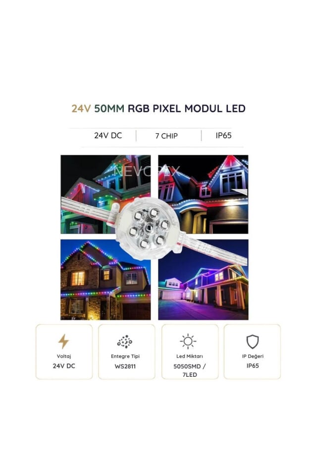 24V 50mm WS2811 ARGB Adreslenebilir Lunapark Pixel Modül LED