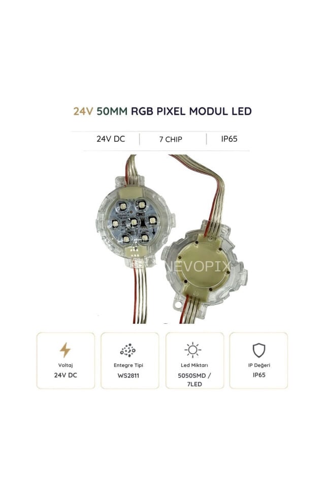 24V 50mm WS2811 ARGB Adreslenebilir Lunapark Pixel Modül LED