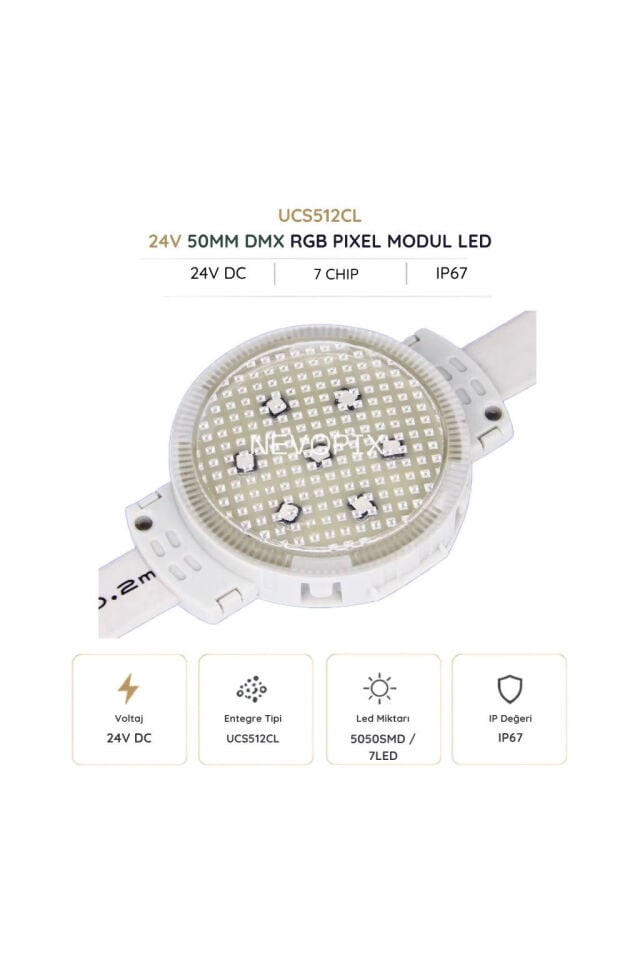 24V 50mm UCS512CL RGB Adreslenebilir Pixel Dot Modül LED 30 Adet