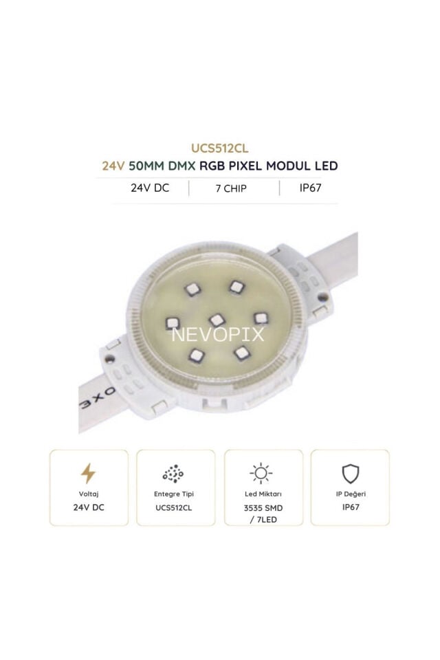 24V 50mm UCS512CL RGB Adreslenebilir Pixel Dot Modül LED 30 Adet