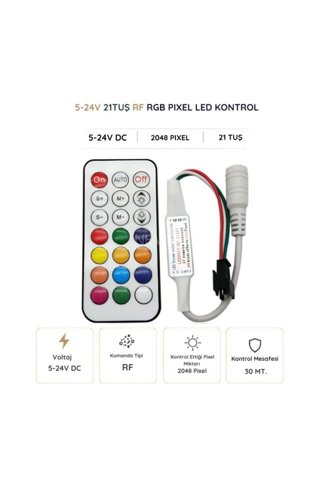 21 Tuşlu DC 5-24V RF Kumandalı RGB Pixel LED Kontrol Cihazı