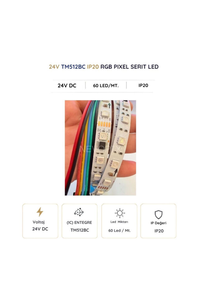 24 Volt 5050SMD TM512BC 60 LED/m IP20 Dmx Pixel Şerit LED 10 Metre