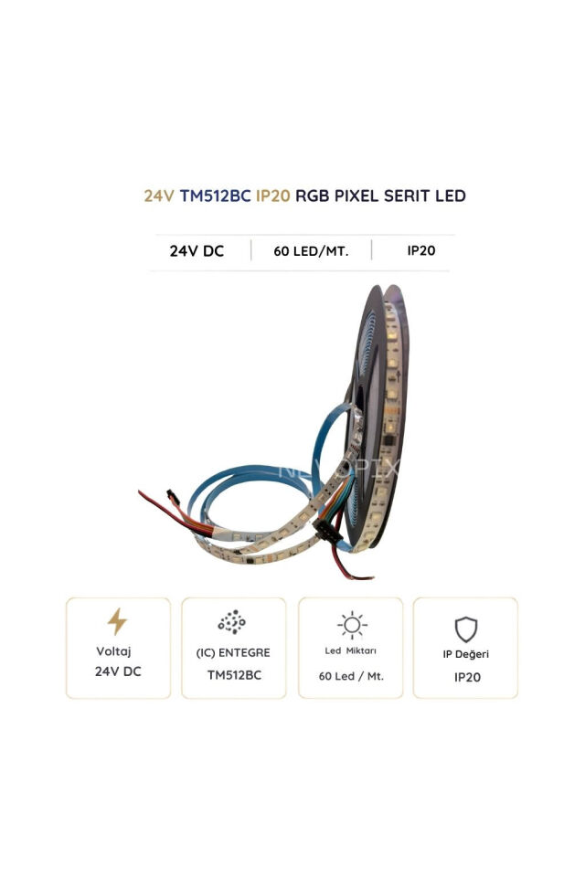 24 Volt 5050SMD TM512BC 60 LED/m IP20 Dmx Pixel Şerit LED 10 Metre