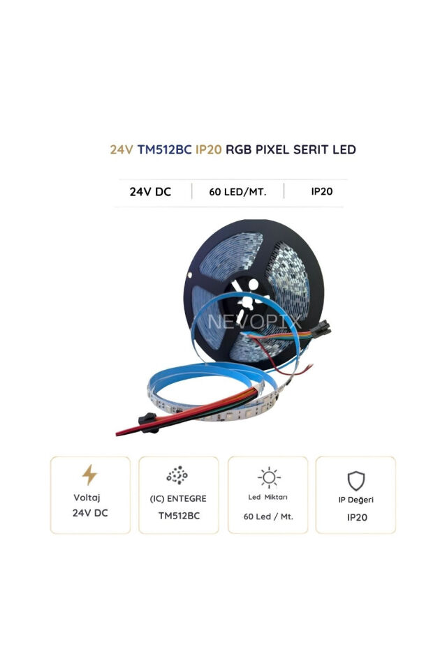 24 Volt 5050SMD TM512BC 60 LED/m IP20 Dmx Pixel Şerit LED 10 Metre
