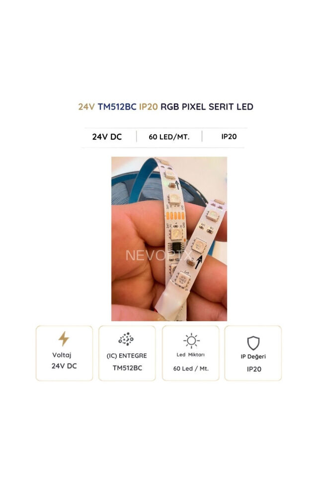 24 Volt 5050SMD TM512BC 60 LED/m IP20 Dmx Pixel Şerit LED 10 Metre