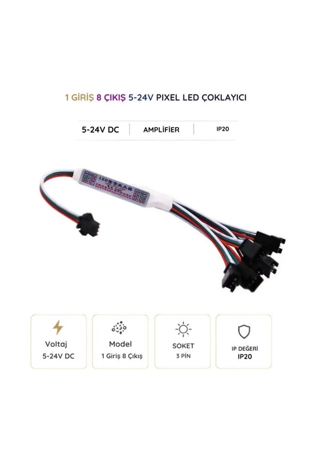 5–24 Volt 1 Giriş 8 Çıkış Pixel LED Sinyal Dağıtıcı ve Çoklayıcı