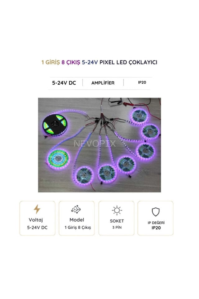 5–24 Volt 1 Giriş 8 Çıkış Pixel LED Sinyal Dağıtıcı ve Çoklayıcı