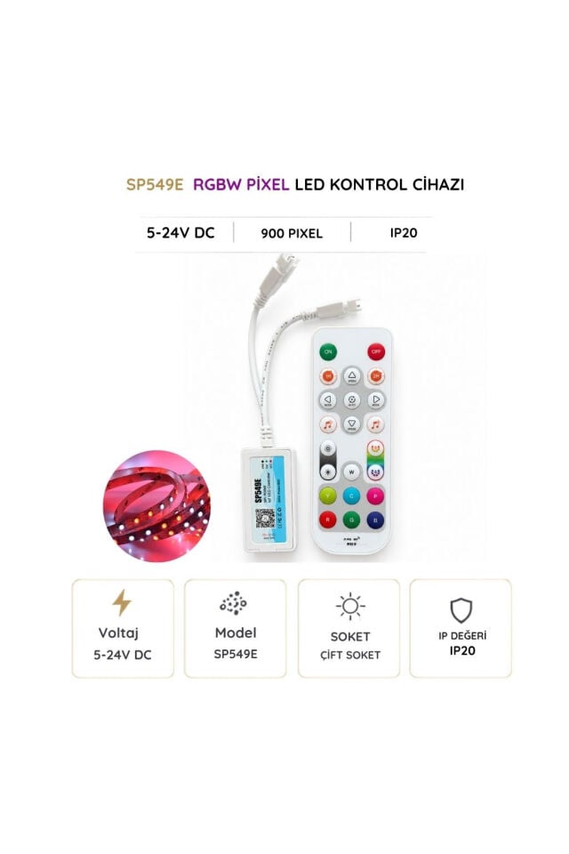 SP549E RGBW Pixel LED Kontrol Cihazı 5-24V WiFi, Bluetooth, Müzik Modlu ve RF Kumandalı