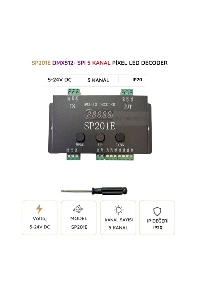 SP201E DMX512–SPI Pixel LED Decoder 5–24V