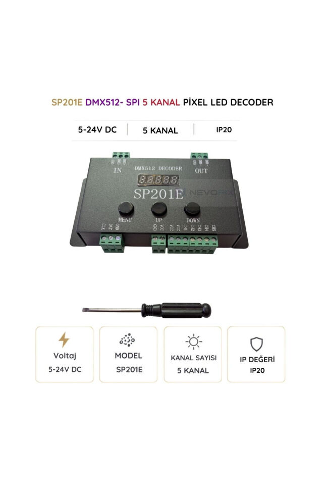 SP201E DMX512–SPI Pixel LED Decoder 5–24V