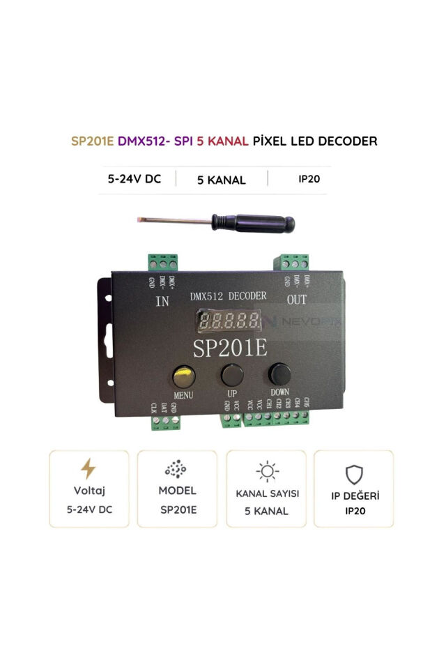 SP201E DMX512–SPI Pixel LED Decoder 5–24V
