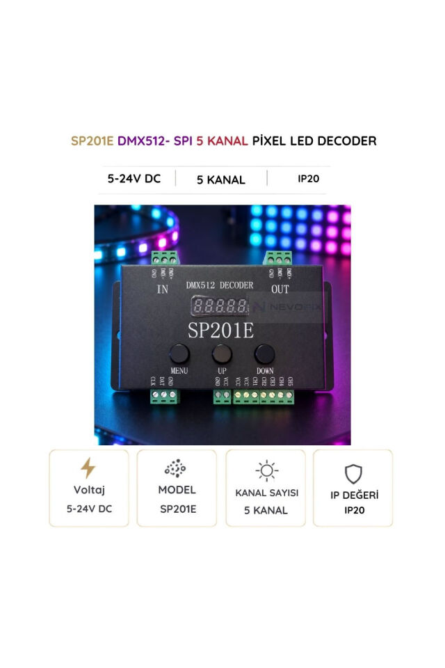 SP201E DMX512–SPI Pixel LED Decoder 5–24V