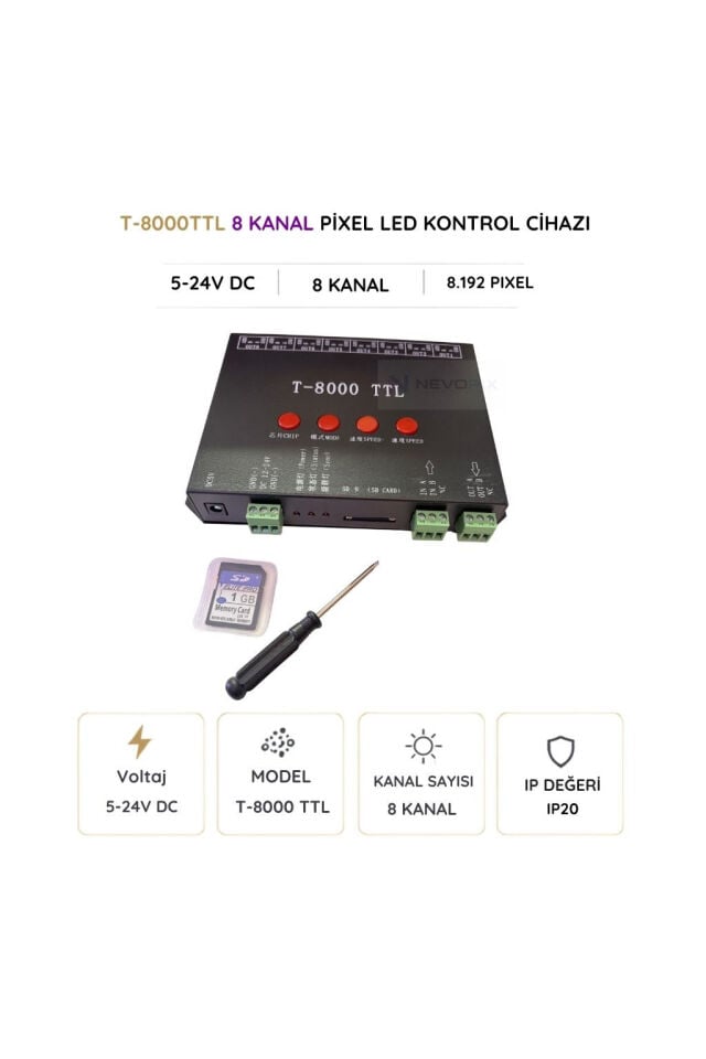 T-8000 TTL 8 Kanal 8192 Pixel SD Kartlı LED Kontrol Cihazı
