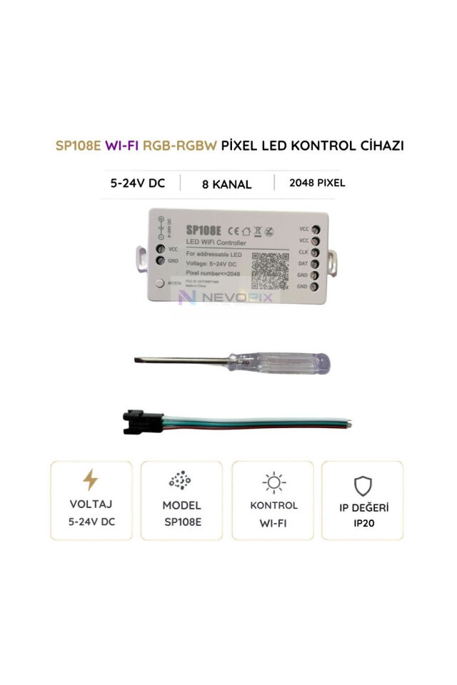 SP108E Wi-Fi Pixel LED Kontrol Cihazı 5-24V – 2048 Pixel