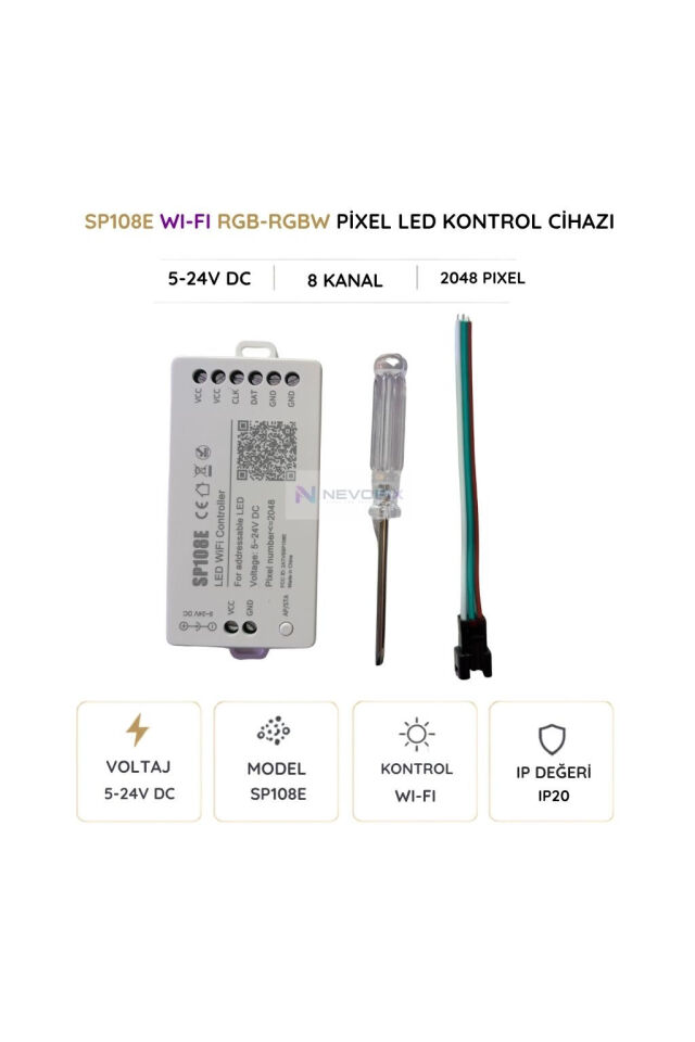SP108E Wi-Fi Pixel LED Kontrol Cihazı 5-24V – 2048 Pixel