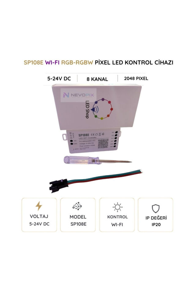 SP108E Wi-Fi Pixel LED Kontrol Cihazı 5-24V – 2048 Pixel