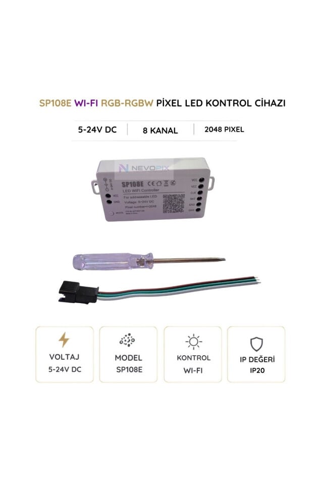 SP108E Wi-Fi Pixel LED Kontrol Cihazı 5-24V – 2048 Pixel