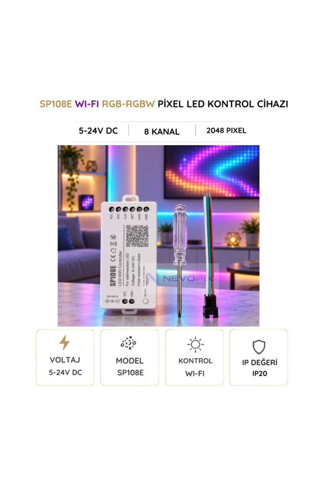 SP108E Wi-Fi Pixel LED Kontrol Cihazı 5-24V – 2048 Pixel