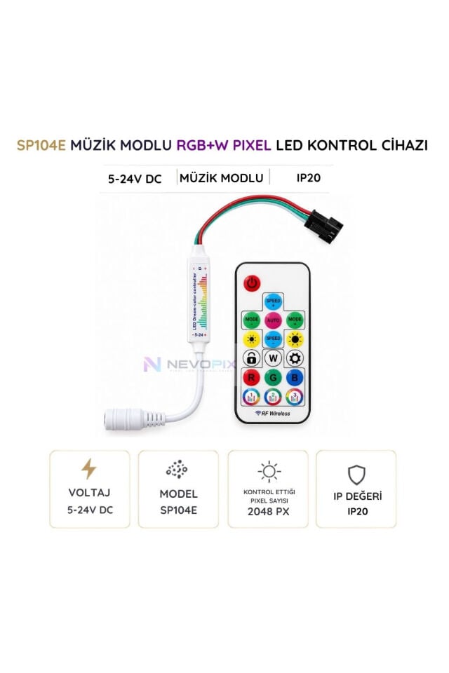 5–24V RF Kumandalı Pixel LED Kontrol Cihazı – 17 Tuş, 358 Efekt, Müzik Modlu
