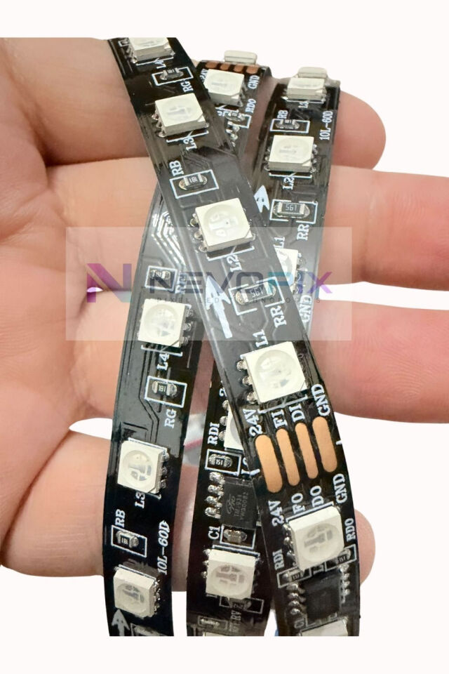 24V TM1934 RGB Pixel Şerit LED – 5050 SMD, 60 LED/m, IP20 10 Metre