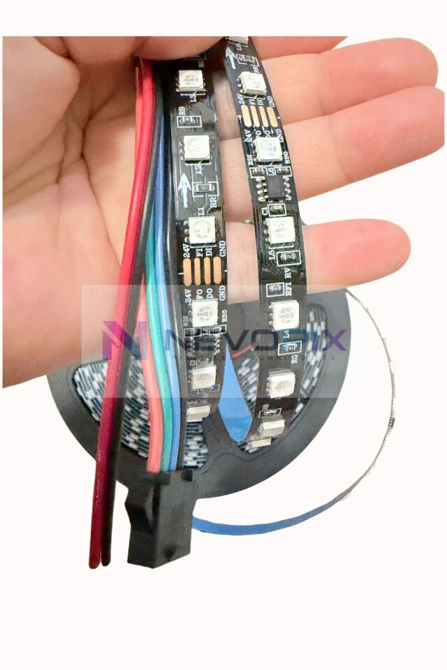 24V TM1934 RGB Pixel Şerit LED – 5050 SMD, 60 LED/m, IP20 10 Metre