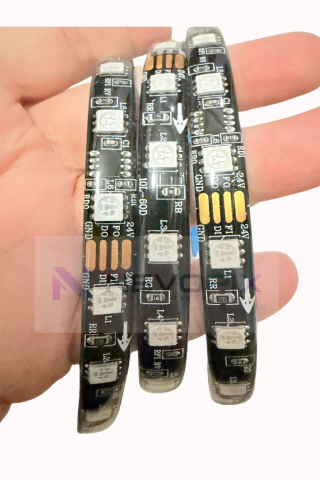 24V TM1934 RGB Pixel Şerit LED – 5050 SMD, 60 LED/m, IP65 5 Metre