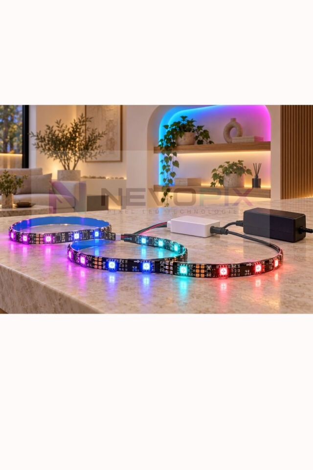 12V TM1934 RGB Pixel Şerit LED – 60 LED/m, 5050 SMD, IP65 5 Metre