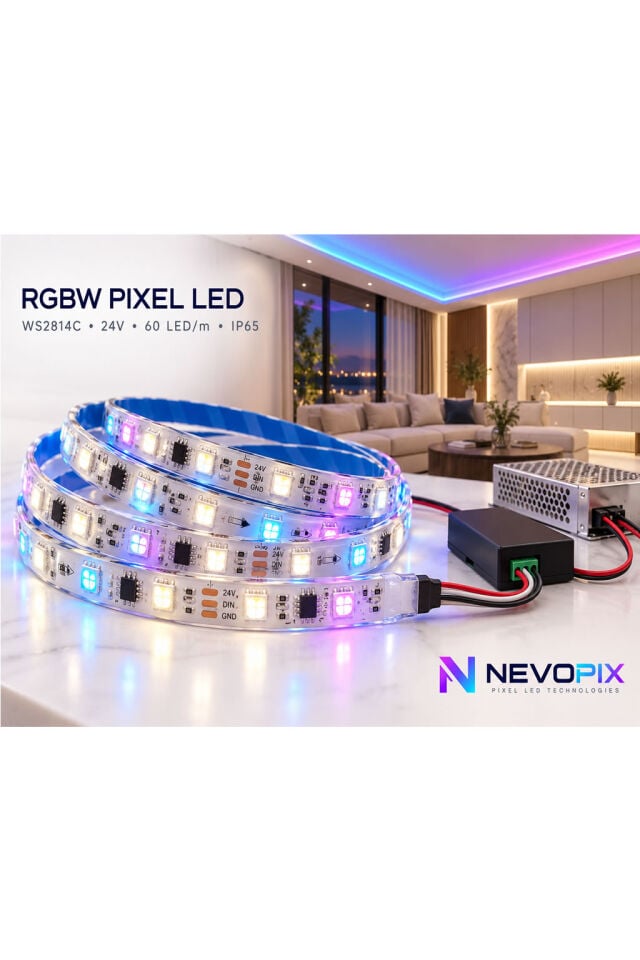 24V WS2814C RGBW Pixel Şerit LED – 60 LED/m, 5050 SMD, IP65 5 Metre