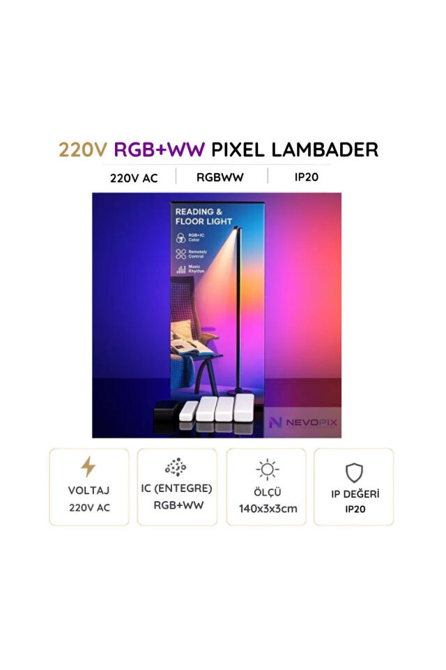 RGB+Gün Işığı AKıllı LED Lambader ile Renkli Ambiyans ve Okuma Işığı
