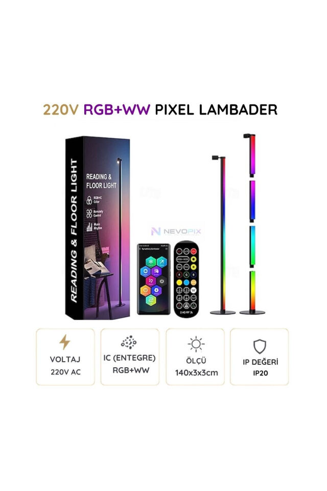 RGB+Gün Işığı AKıllı LED Lambader ile Renkli Ambiyans ve Okuma Işığı