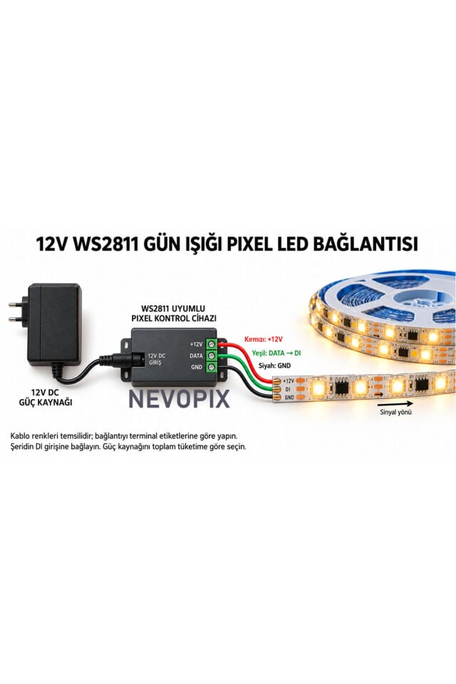 12V WS2811 Gün Işığı Pixel Şerit LED – 5050 SMD, IP65 5 Metre