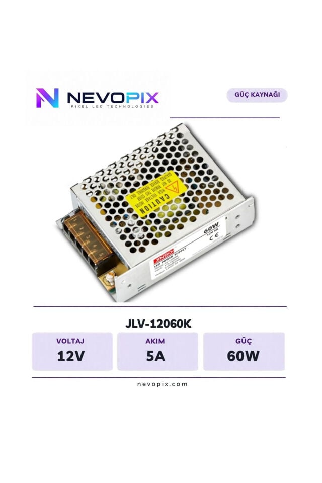Jinbo 12V 5A 60W İç Mekan LED Adaptörü / Nevopix