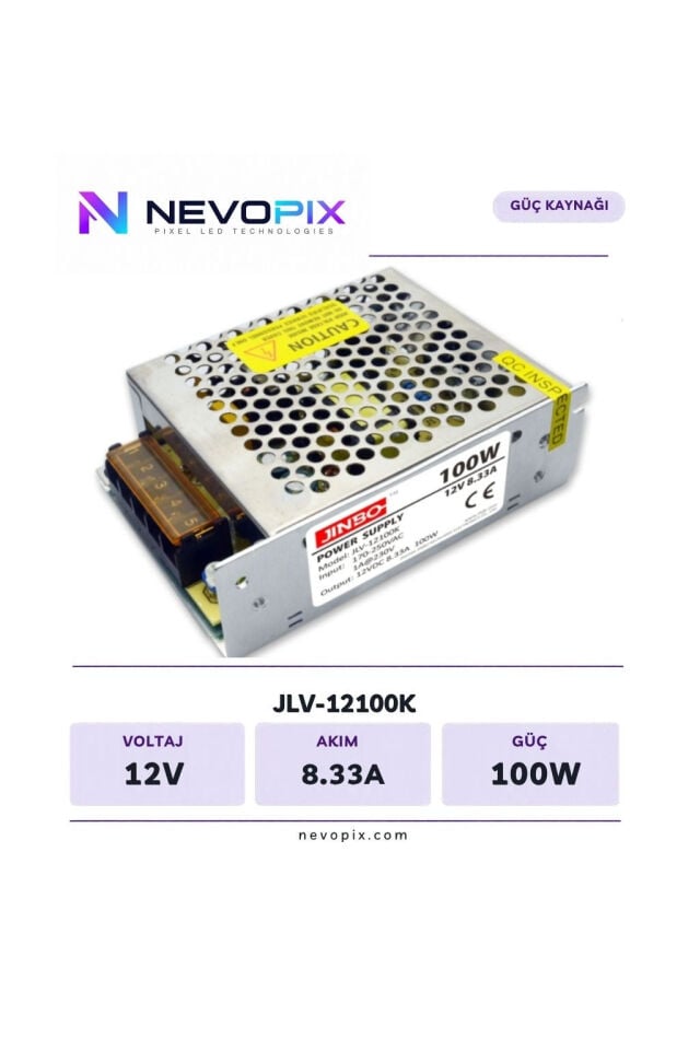 Jinbo 12V 8.33A 100W İç Mekan LED Adaptörü / Nevopix