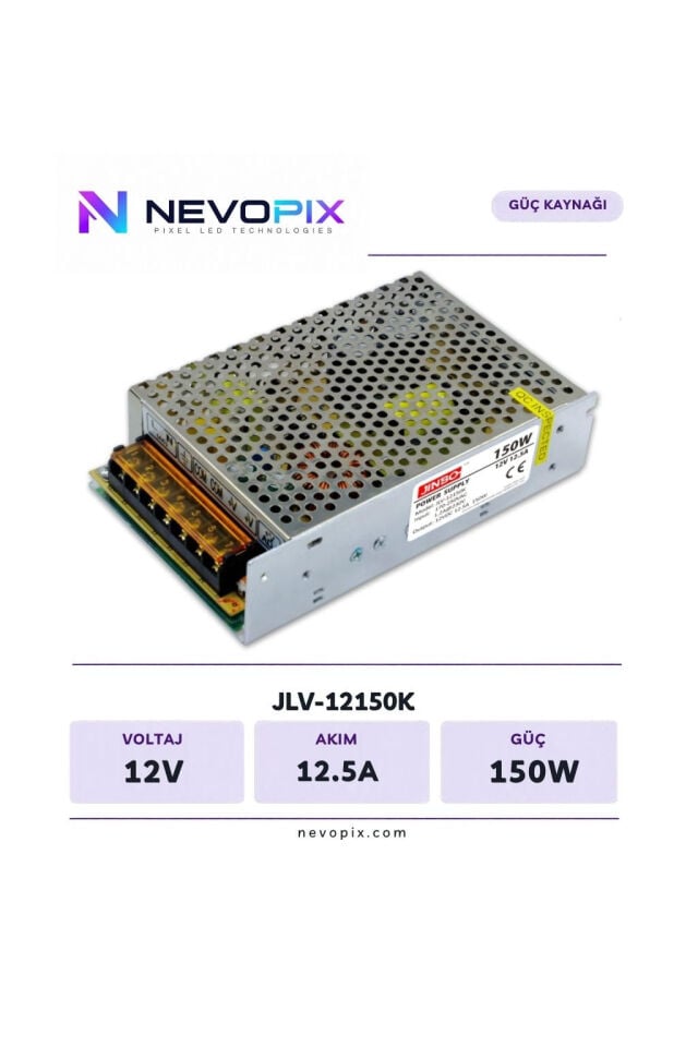Jinbo 12V 12.5A 150W İç Mekan LED Adaptörü / Nevopix