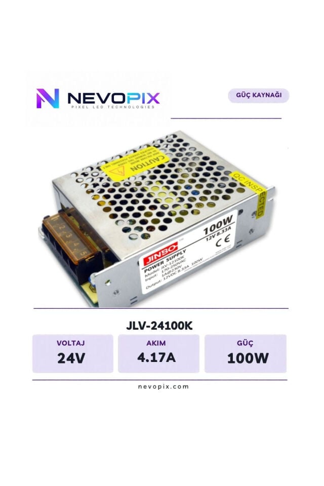 Jinbo 24V 4.17A 100W İç Mekan LED Adaptörü / Nevopix