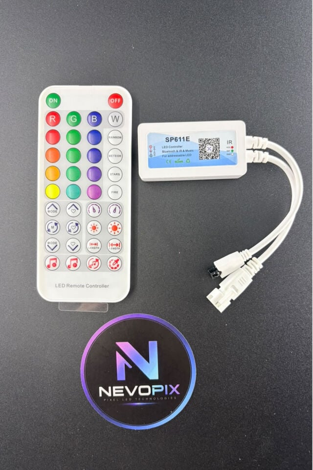 SP611E 5–24V 600 Pixel RGB Pixel LED Kontrol Cihazı Tek Çıkış – Bluetooth, Müzik Senkronizasyonlu ve IR Kumandalı
