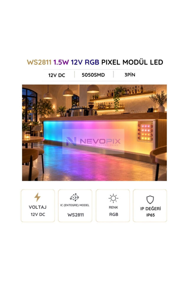 12V WS2811 RGB Pixel Modül LED – 1,5W, IP65, Adreslenebilir - 20 Adet
