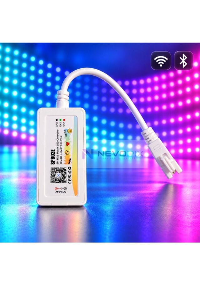 SP802E Wi-Fi ve Bluetooth RGB Pixel Matrix LED Kontrol Cihazı – 1024 Piksel, 5–24V DC
