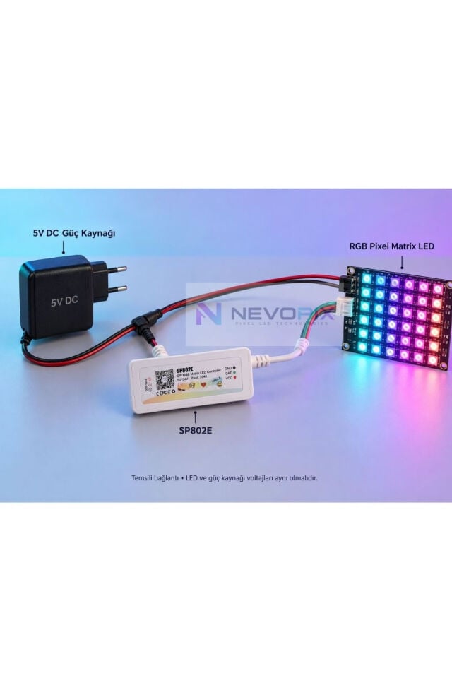 SP802E Wi-Fi ve Bluetooth RGB Pixel Matrix LED Kontrol Cihazı – 1024 Piksel, 5–24V DC