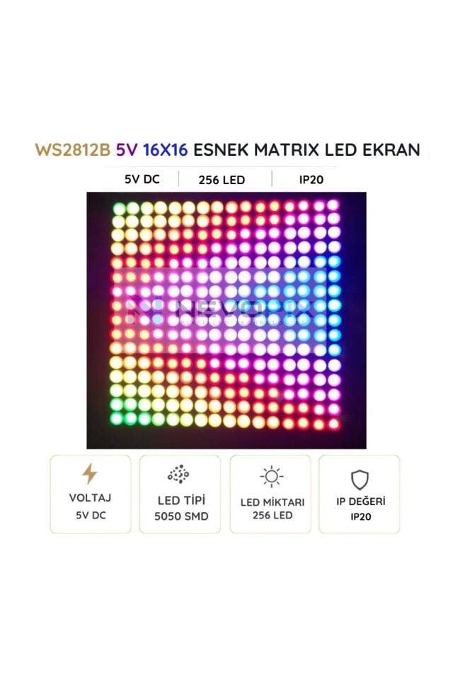 WS2812B 16x16 Esnek RGB Matrix LED Panel – 5V 64 Piksel